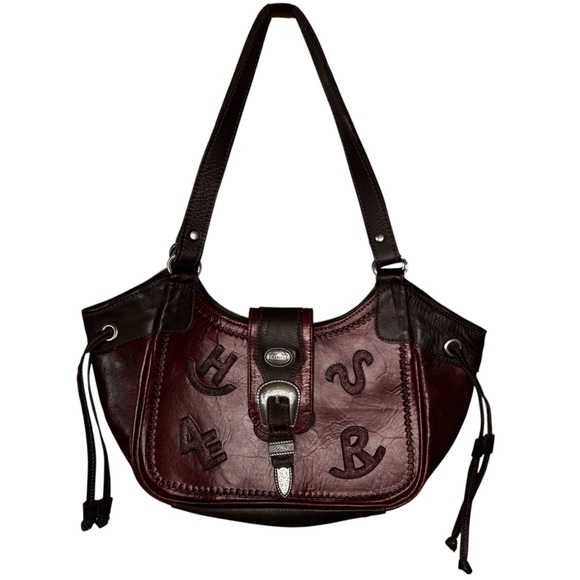 American West Womens Branded Two Tone Brown Leather Handbag - Picture 1 of 7